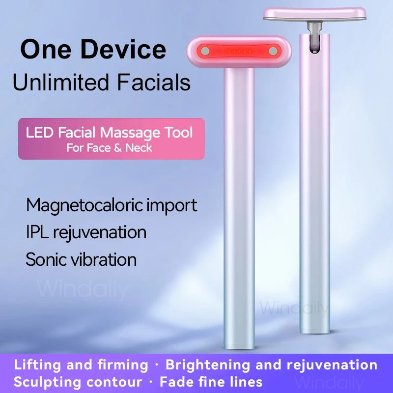 4-in-1 Facial Toning Wand with EMS Microcurrent, Red Light Therapy, and Heat Massage for Firm, Radiant Skin — Face, Neck & Eye Device